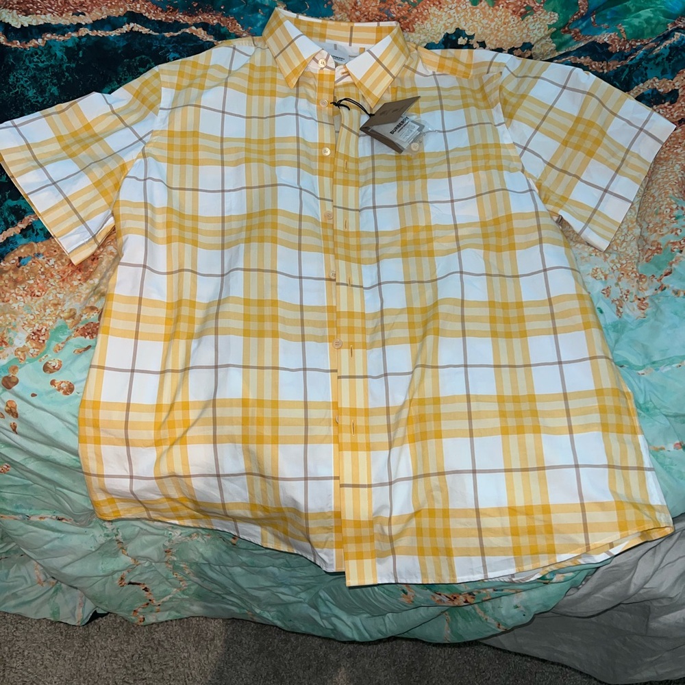 Burberry Yellow and White Plaid Dress Shirt